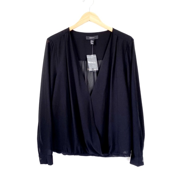Forever 21 Tops - 💗 5/$25 NWOT- Forever 21 Black Faux Wrap Blouse- Size Medium 💗